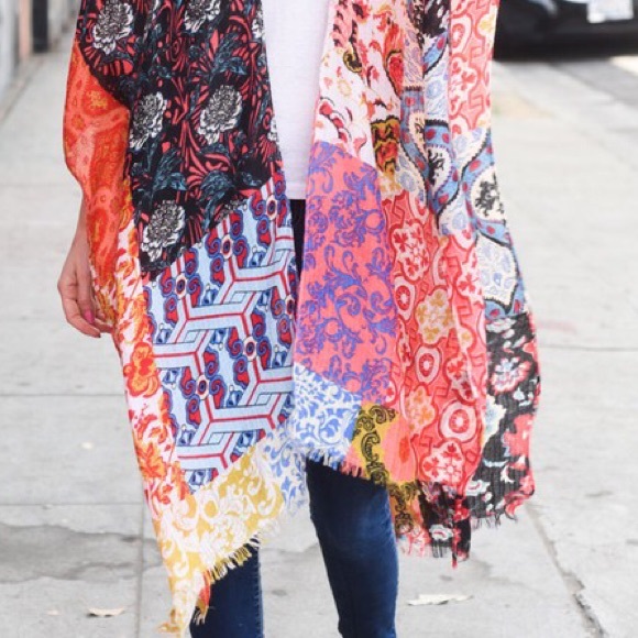 Colorful Boho Floral Patchwork Sheer Kimono Wrap - Picture 2 of 3